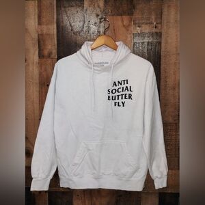 Assholes Live Forever Anti Social Butterfly White Hoodie Size Medium Women's